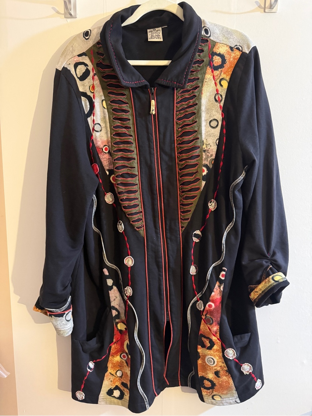 Parsley & Sage Black Abstract Artsy Zip Jacket Tunic Estimated XXL